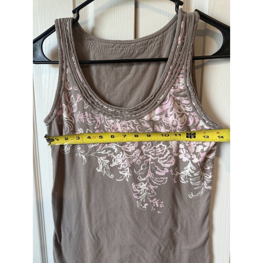 Eddie Bauer Women's Floral Tank Top – Size Small – Brown & Pink Embroidered Trim - Picture 3 of 4